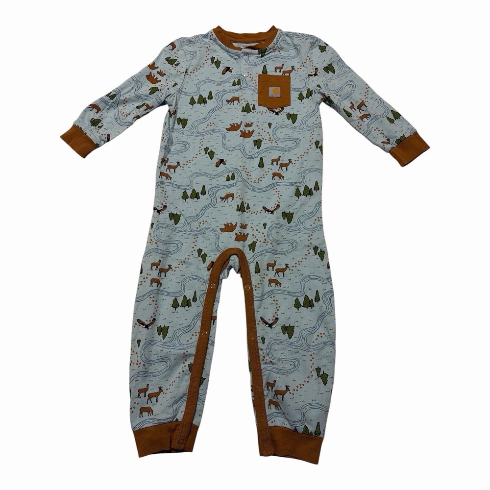 Carhartt 24M Cotton One Piece Romper Long Sleeve Snap Deer and Tree